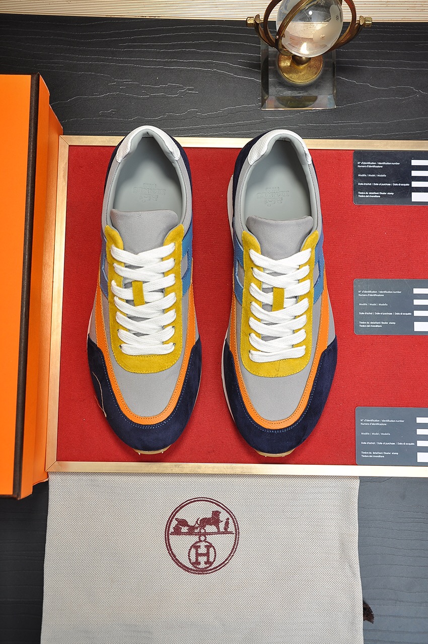 Hermès Men's & Women's Couple Sneakers in Italian Leather, Multi-color 1 Hermès Men's & Women's Couple Sneakers in Italian Leather, Multi-color