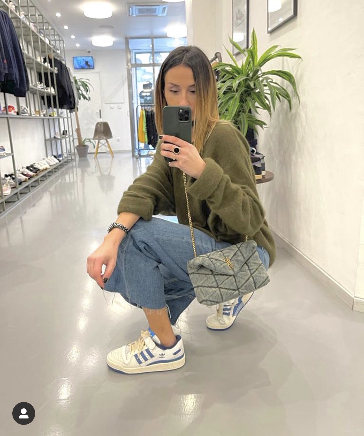 YSL LOULOU PUFFER 23CM 牛仔布纹迷你绗缝包 620333