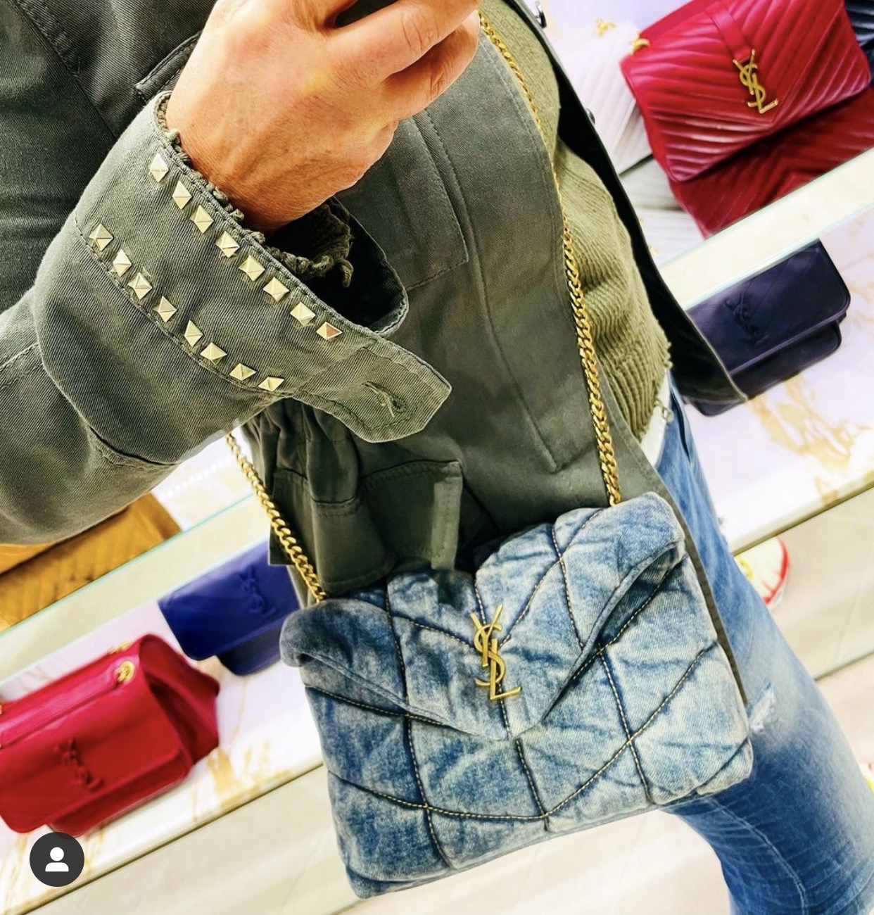 YSL LOULOU PUFFER 23CM 牛仔布纹迷你绗缝包 620333