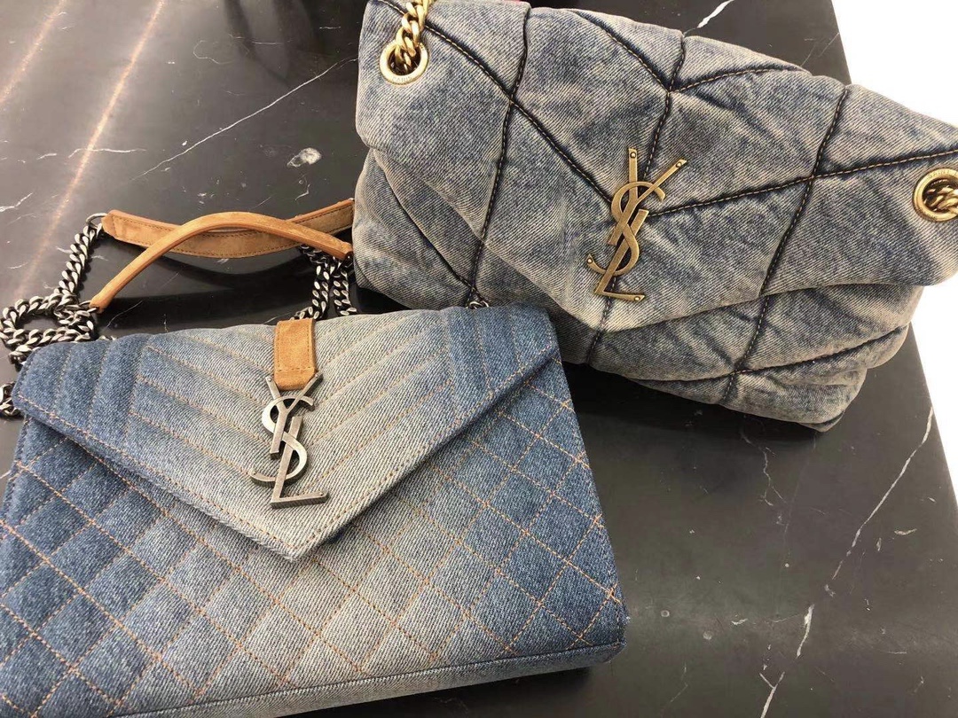 YSL LOULOU PUFFER 29CM 牛仔布纹小号绗缝包 577476