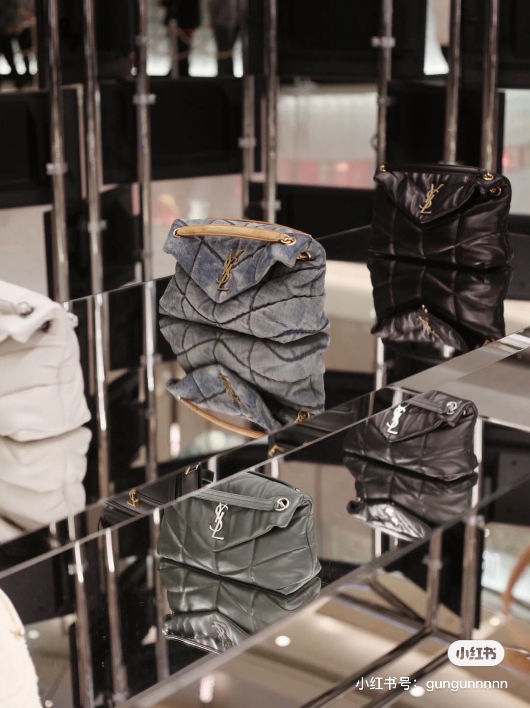 YSL LOULOU PUFFER 29CM 牛仔布纹小号绗缝包 577476