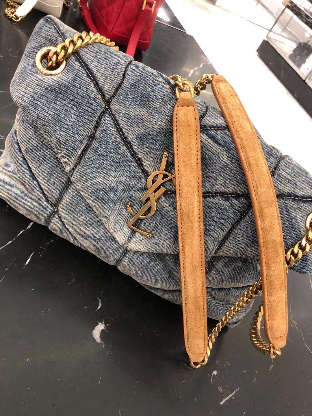 YSL LOULOU PUFFER 29CM 牛仔布纹小号绗缝包 577476