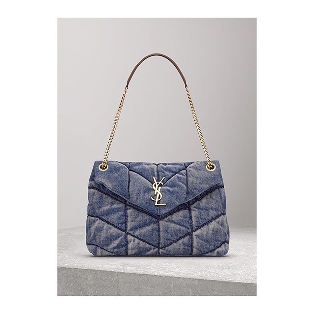 YSL LOULOU PUFFER 29CM 牛仔布纹小号绗缝包 577476