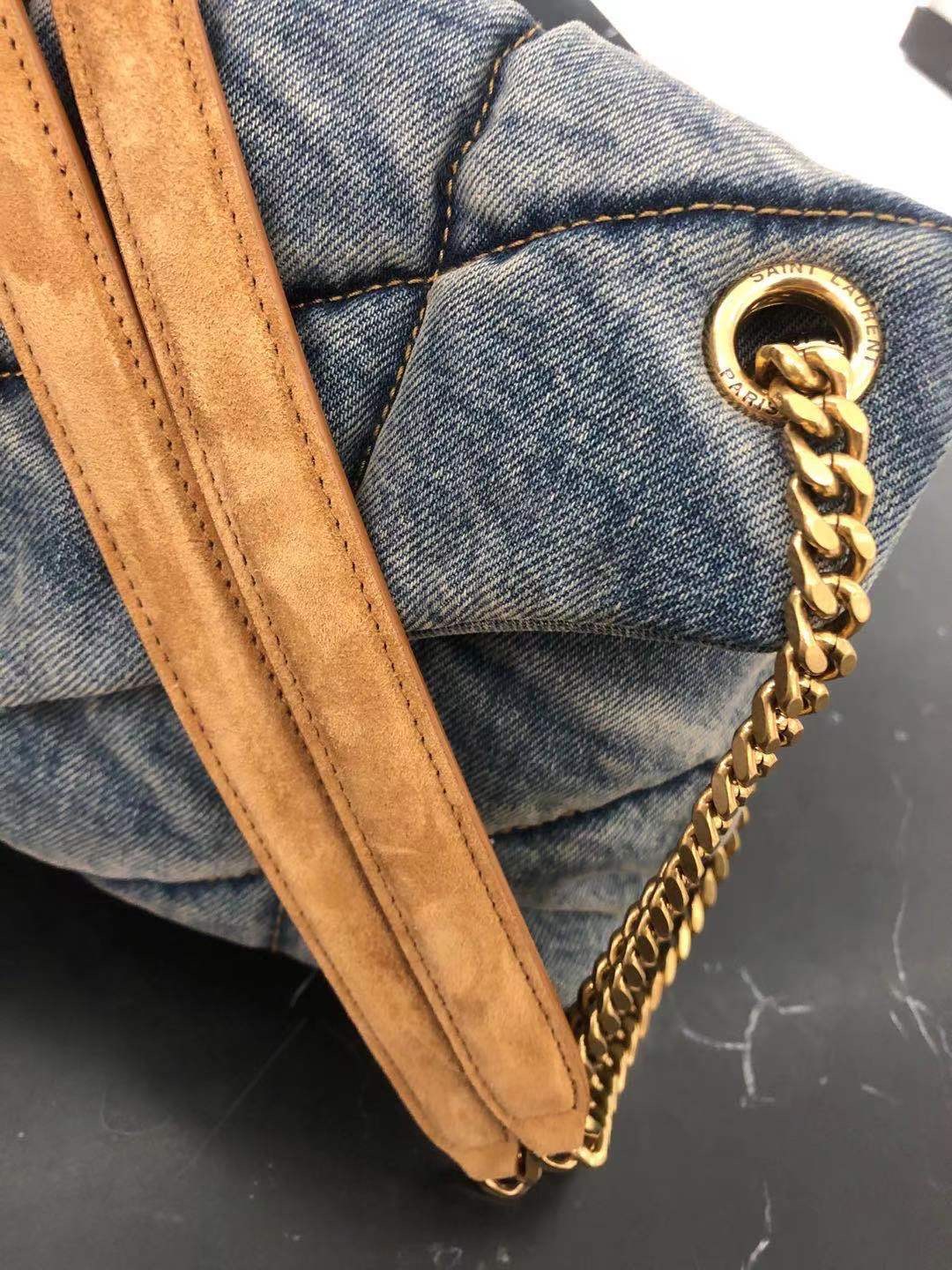 YSL LOULOU PUFFER 29CM 牛仔布纹小号绗缝包 577476