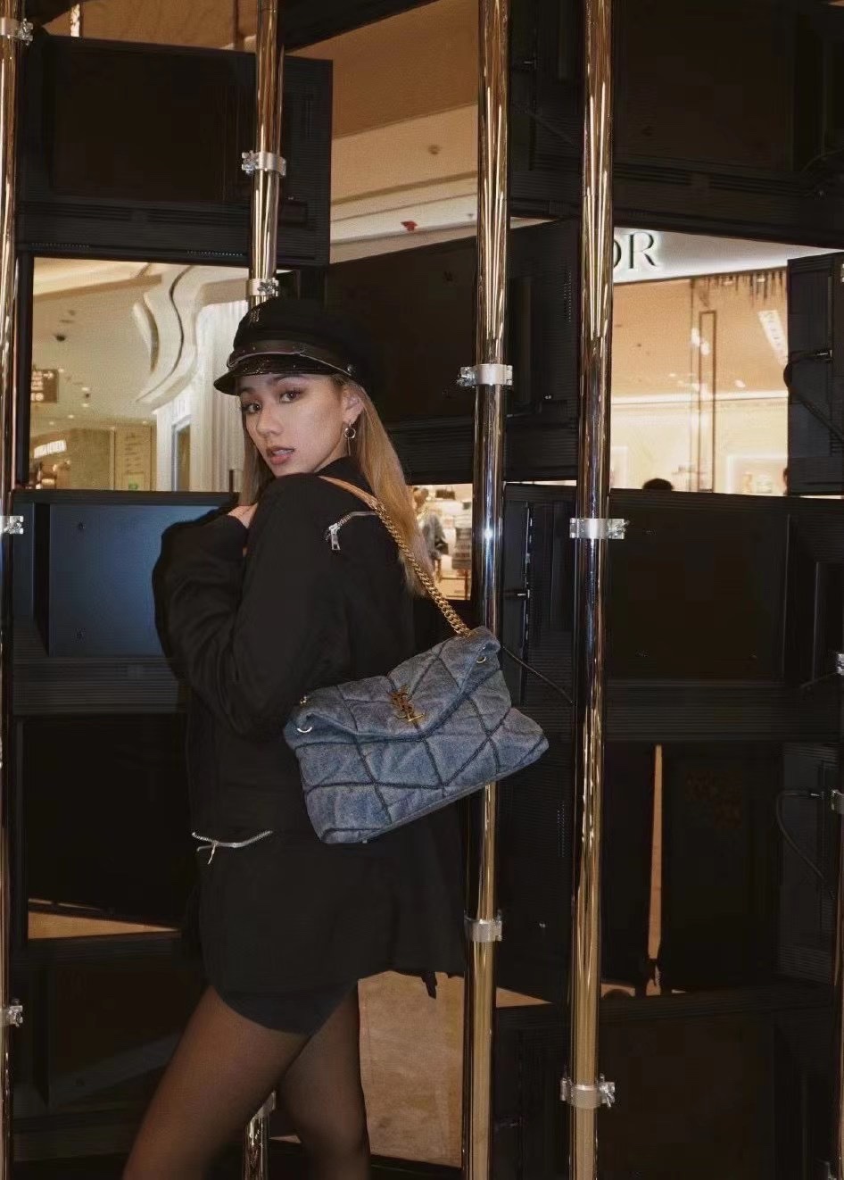 YSL LOULOU PUFFER 29CM 牛仔布纹小号绗缝包 577476