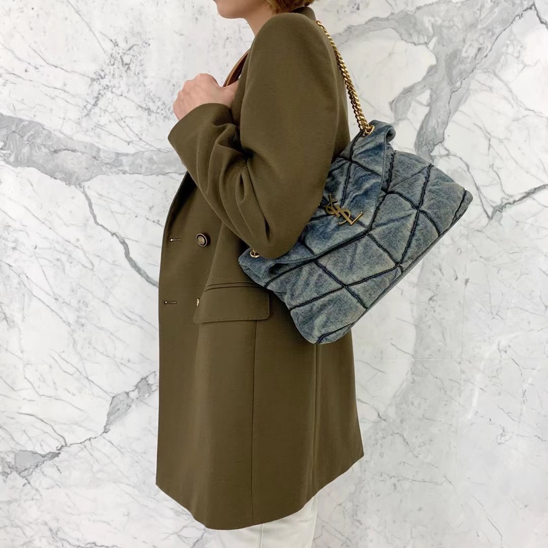 YSL LOULOU PUFFER 29CM 牛仔布纹小号绗缝包 577476