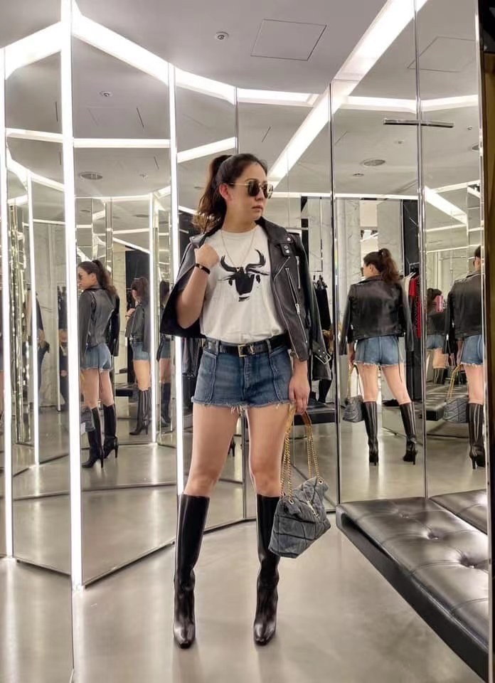 YSL LOULOU PUFFER 29CM 牛仔布纹小号绗缝包 577476