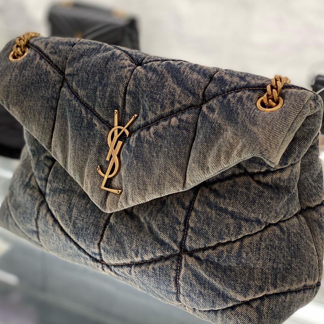 YSL LOULOU PUFFER 35CM 牛仔布纹大号绗缝包 577475