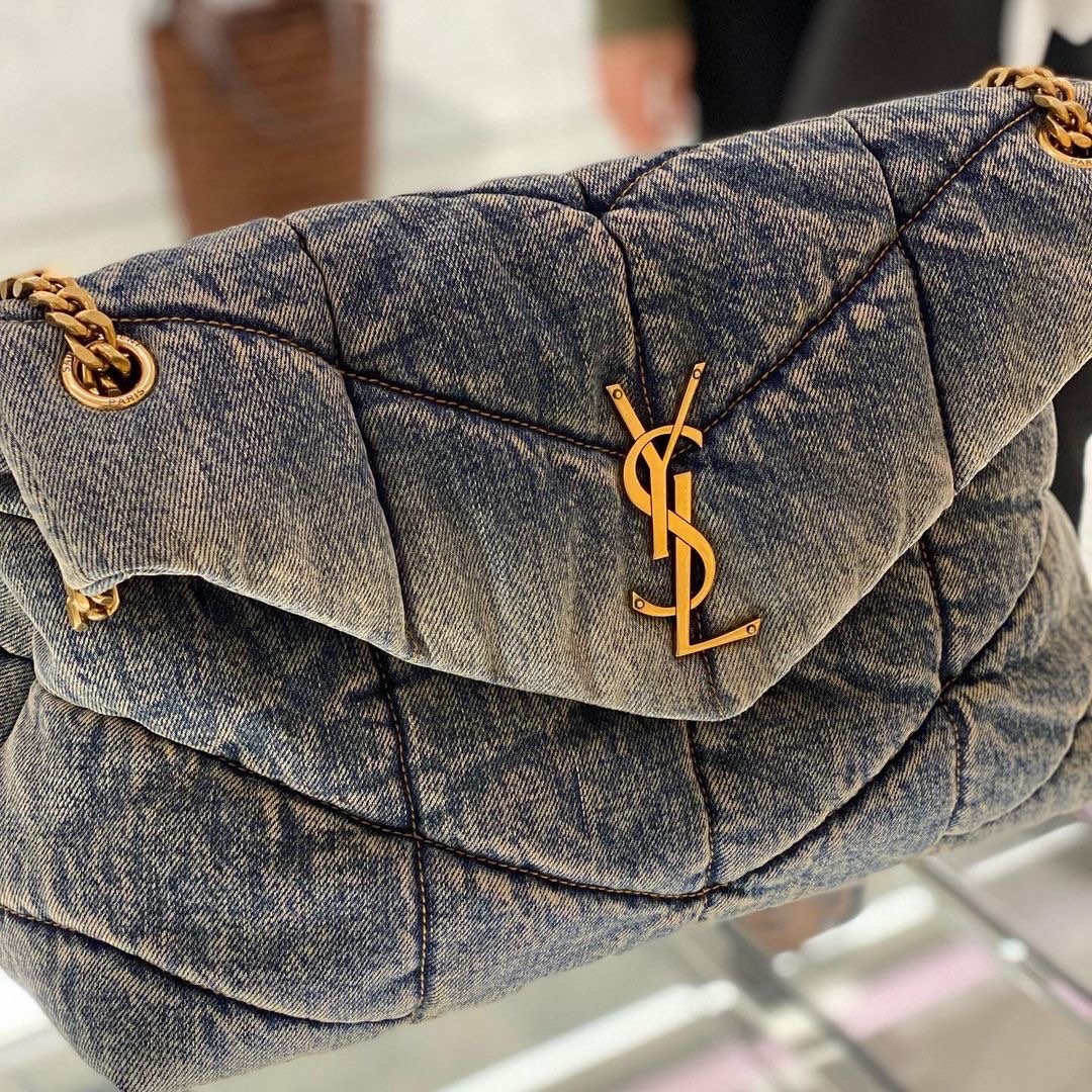 YSL LOULOU PUFFER 35CM 牛仔布纹大号绗缝包 577475