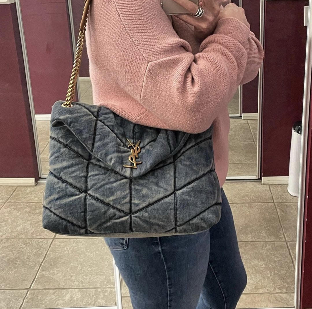 YSL LOULOU PUFFER 35CM 牛仔布纹大号绗缝包 577475