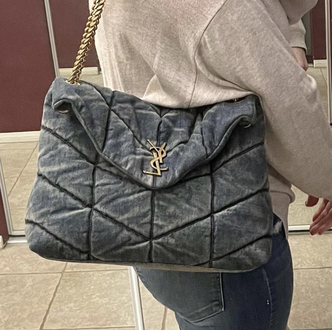 YSL LOULOU PUFFER 35CM 牛仔布纹大号绗缝包 577475