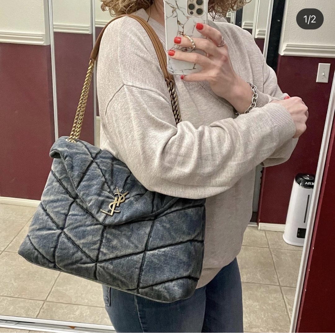 YSL LOULOU PUFFER 35CM 牛仔布纹大号绗缝包 577475