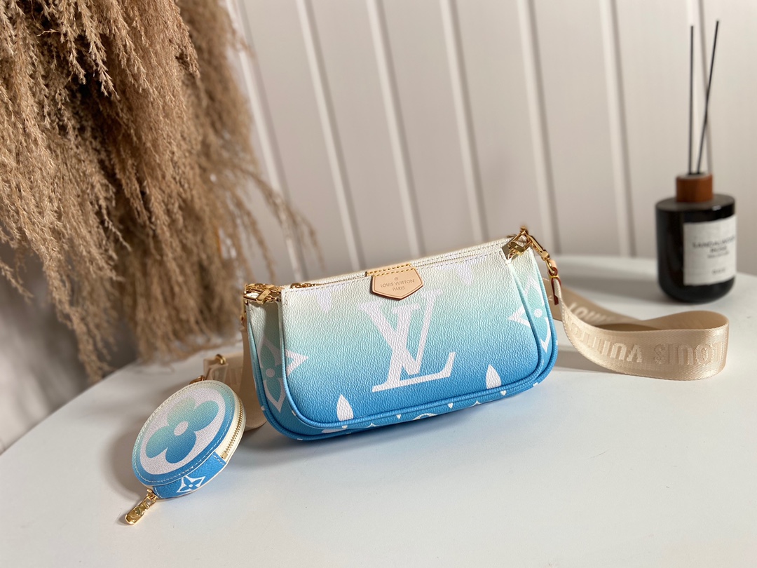 Louis Vuitton LV Multi Pochette Accessoires Handbags Clutches & Pouch Bags Blue Canvas Cowhide Fabric Chains M57633