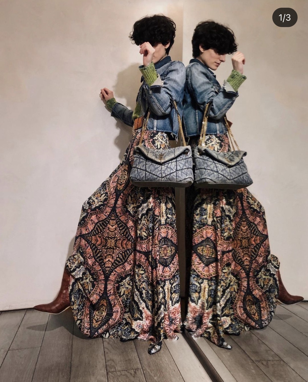 YSL LOULOU PUFFER 29CM 牛仔布纹小号绗缝包 577476