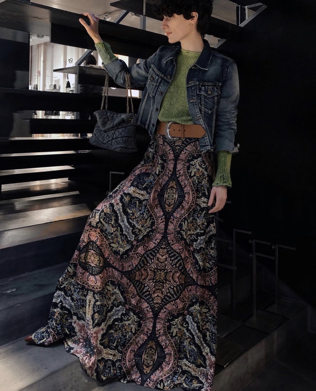 YSL LOULOU PUFFER 29CM 牛仔布纹小号绗缝包 577476