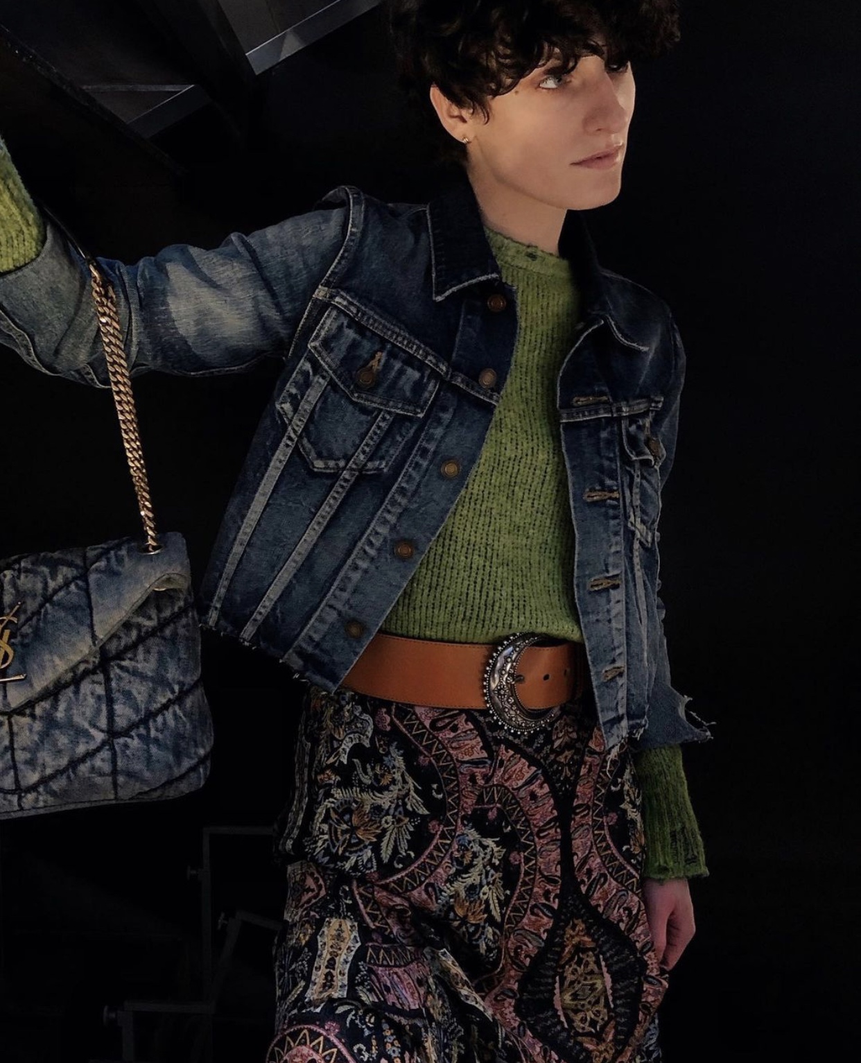 YSL LOULOU PUFFER 29CM 牛仔布纹小号绗缝包 577476