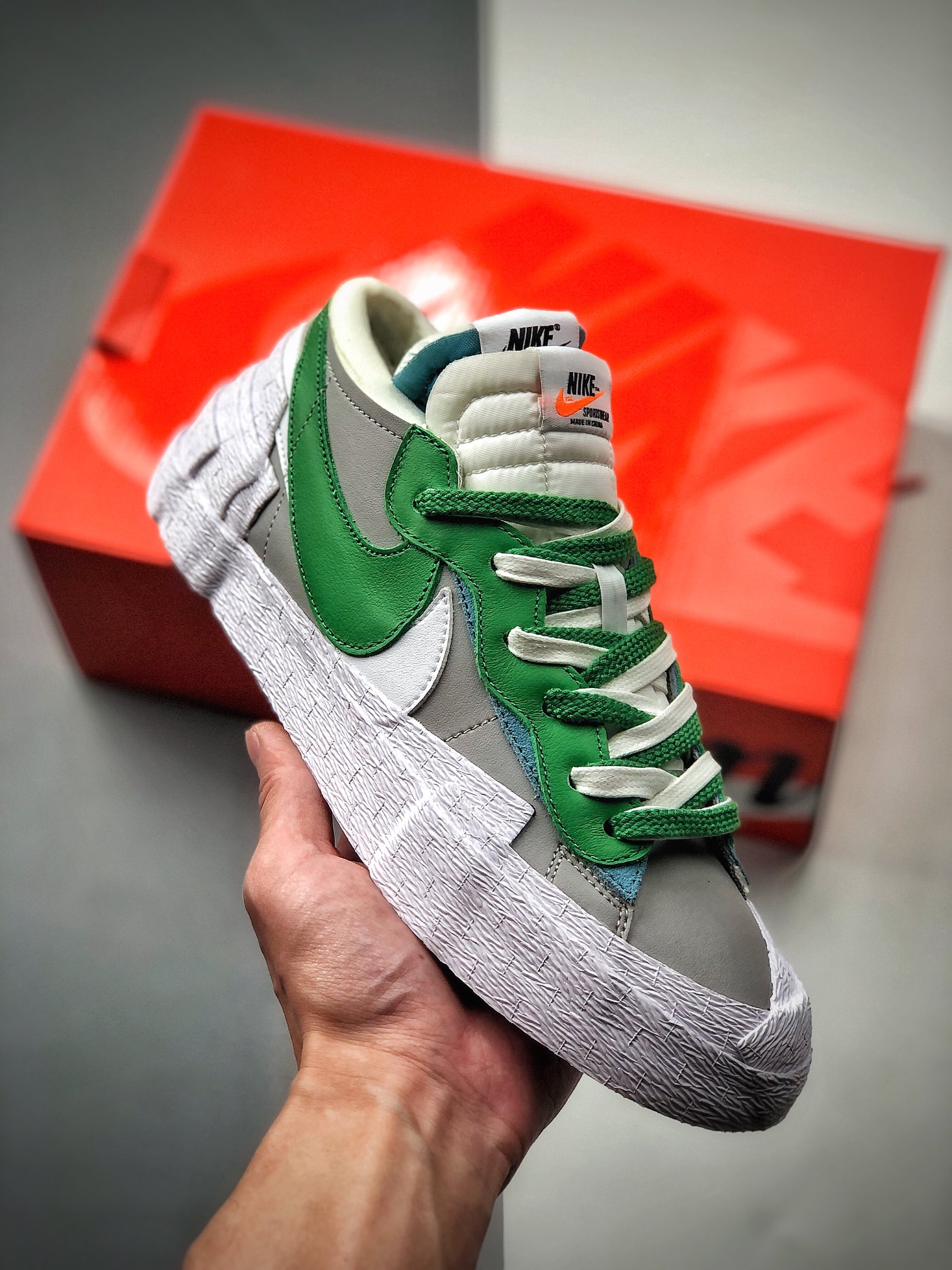 360 SACAI x Nike Blazer Low”MClassic Green”重叠设计前卫开拓者低帮百搭板鞋  DD1877-001