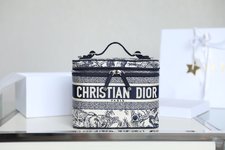 Dior Handbags Cosmetic Bags Blue Embroidery Vanity