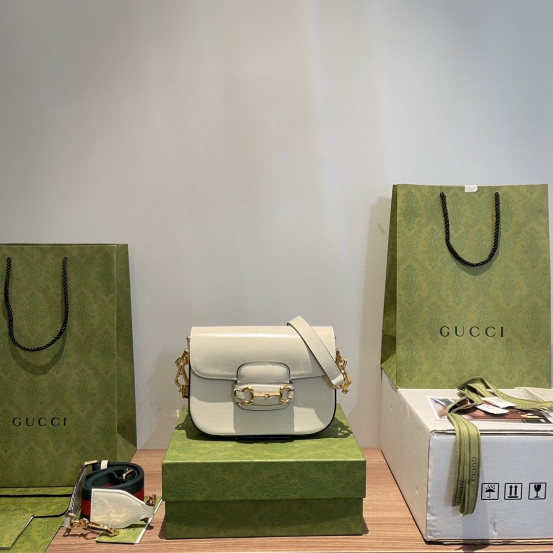 GUCCI 马鞍包 mini 白色皮革 单肩斜挎