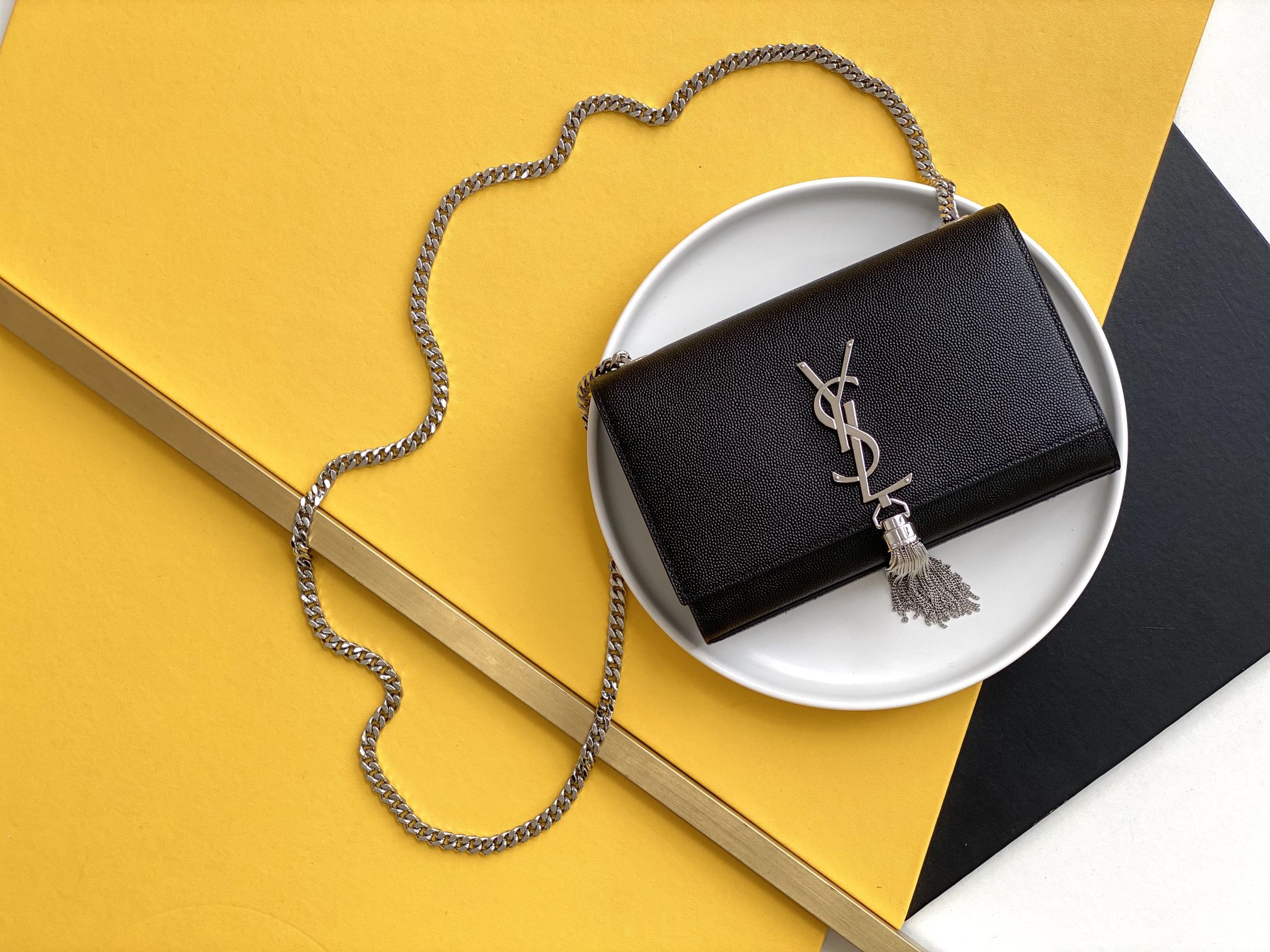 Caviar Texture Tassel Crossbody Bag Imported Cowhide Solid Brass Hardware