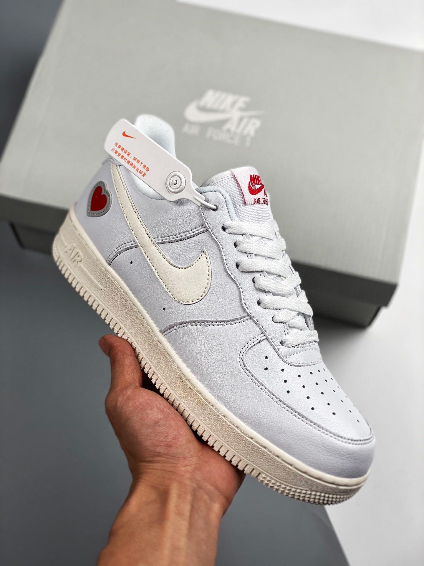 Air Force 1 blanco rojo, corazón de San Valentín, horma original, cartón original, estilo auténtico de Air Force, enfoc…