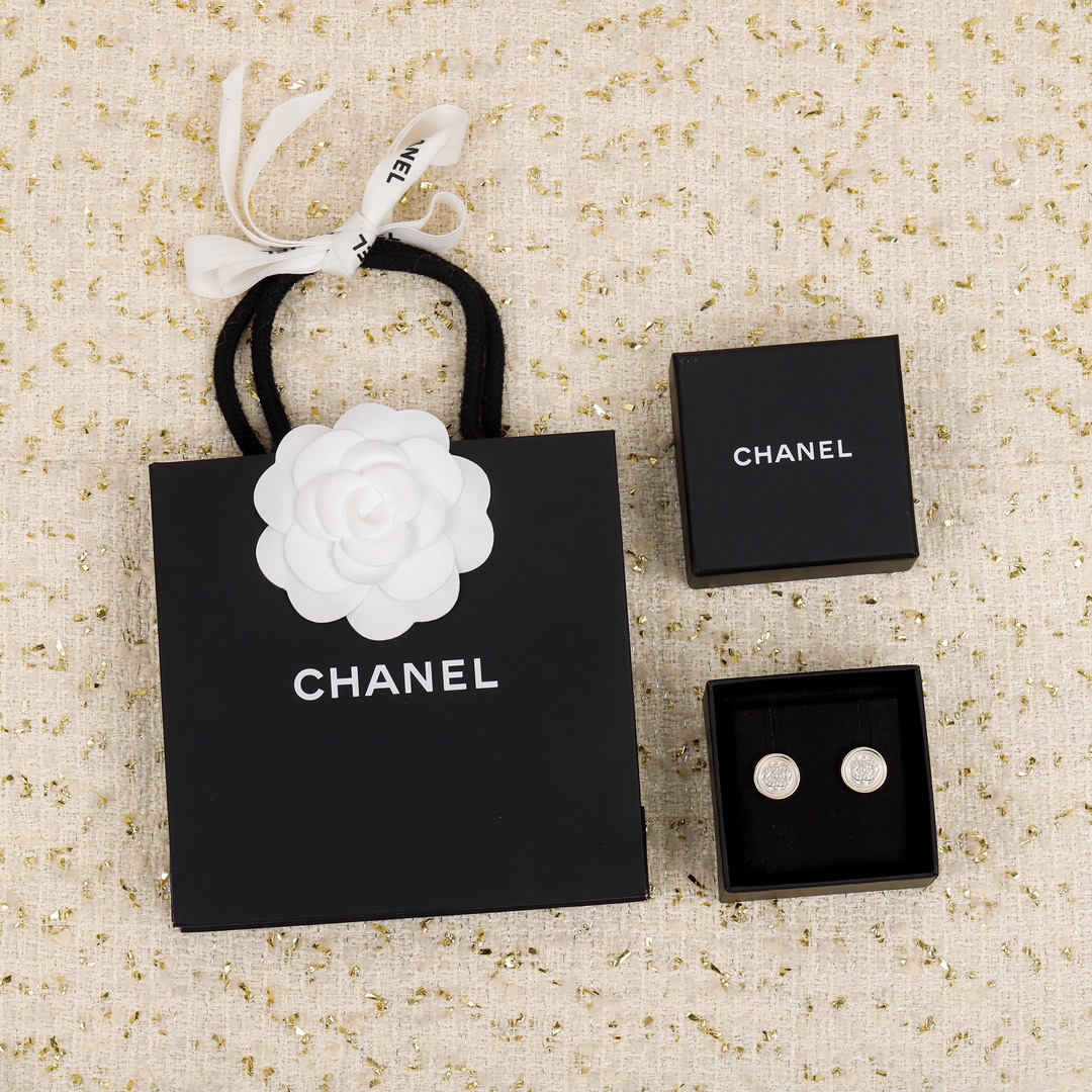 CHANEL Double C Rhinestone Earrings
