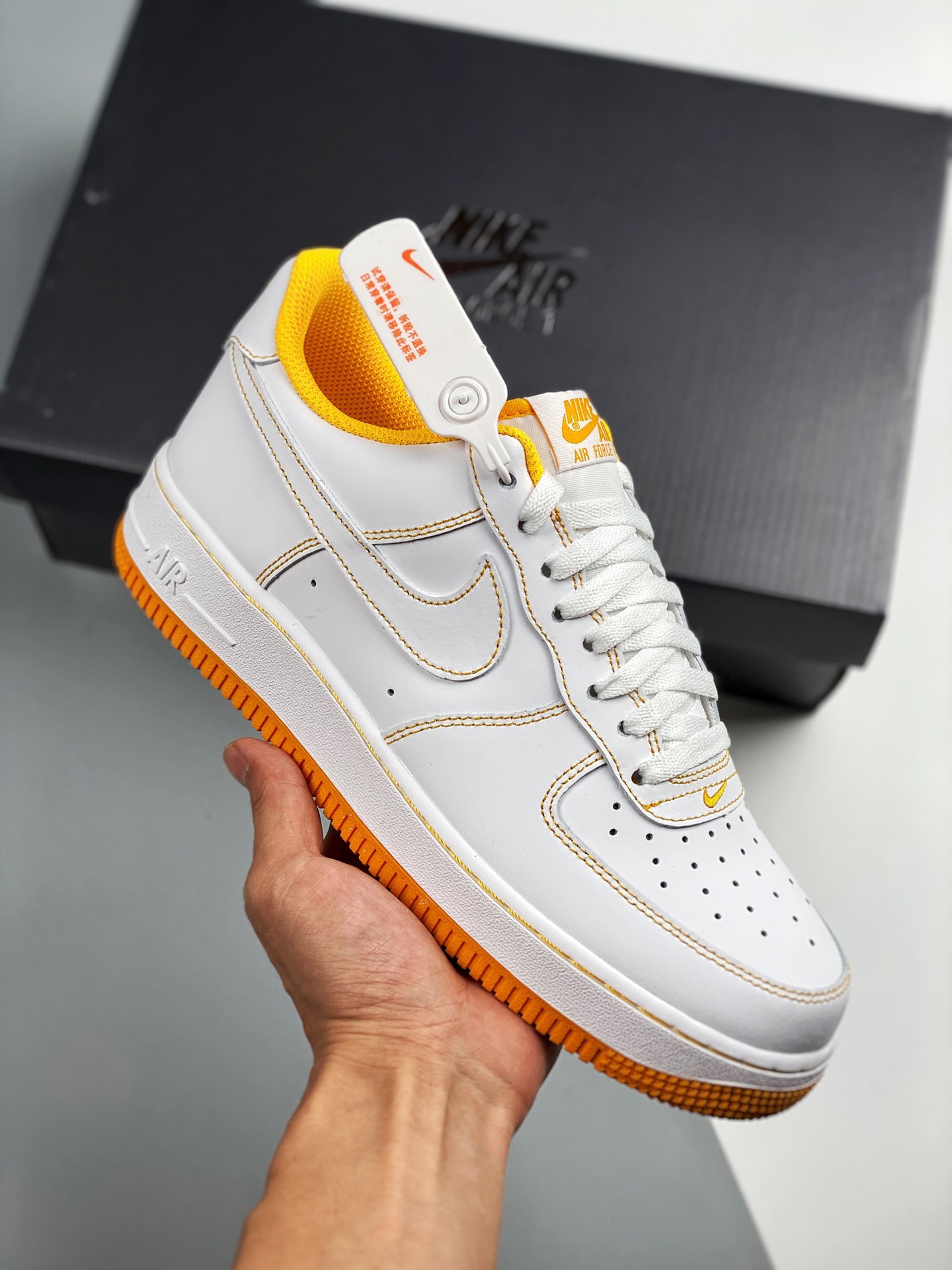 Air Force 1 '07 costuras blancas y amarillas, horma original, cartón original, estilo auténtico de Air Force, enfocado …