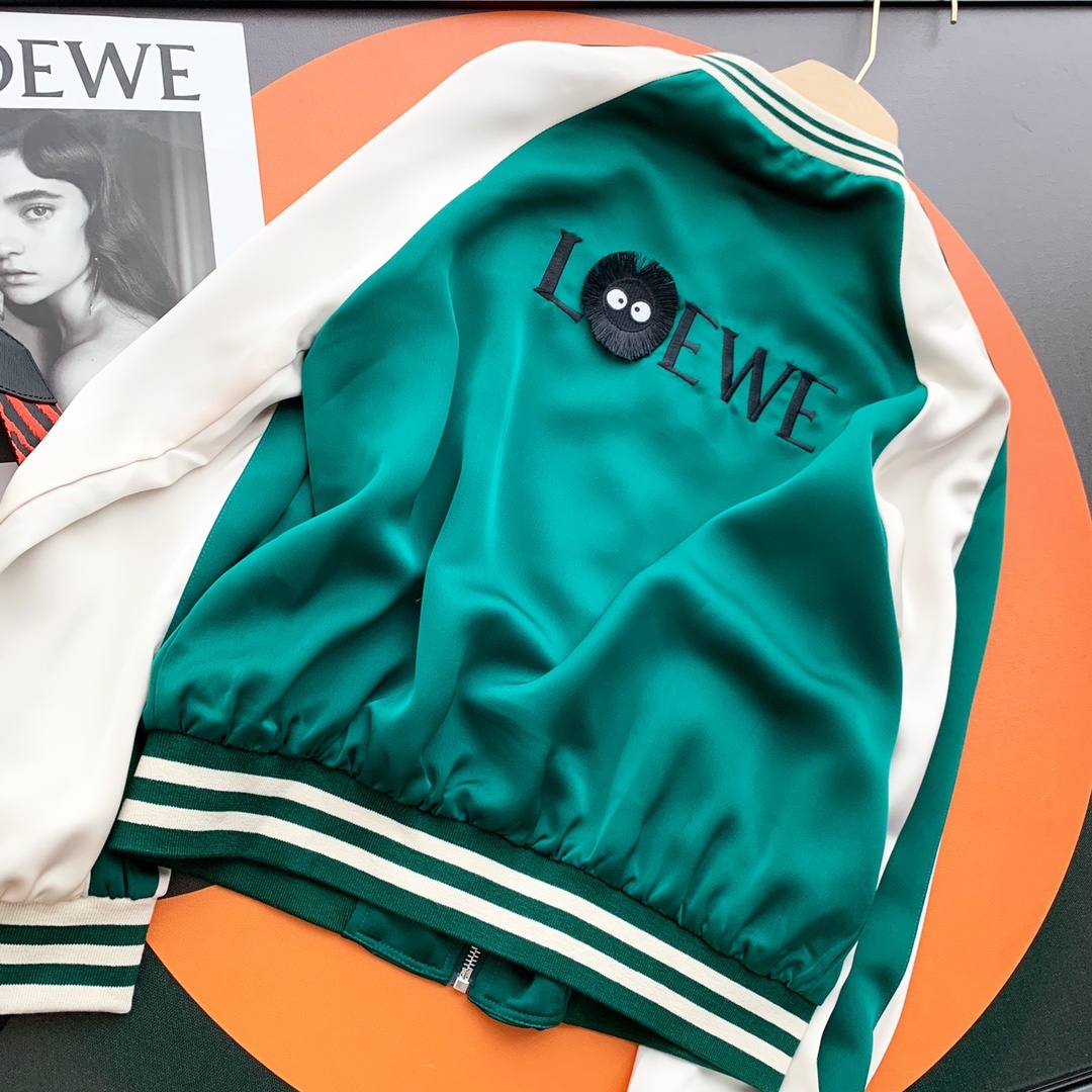 LOEWE撞色防晒棒球服香槟色绿色S