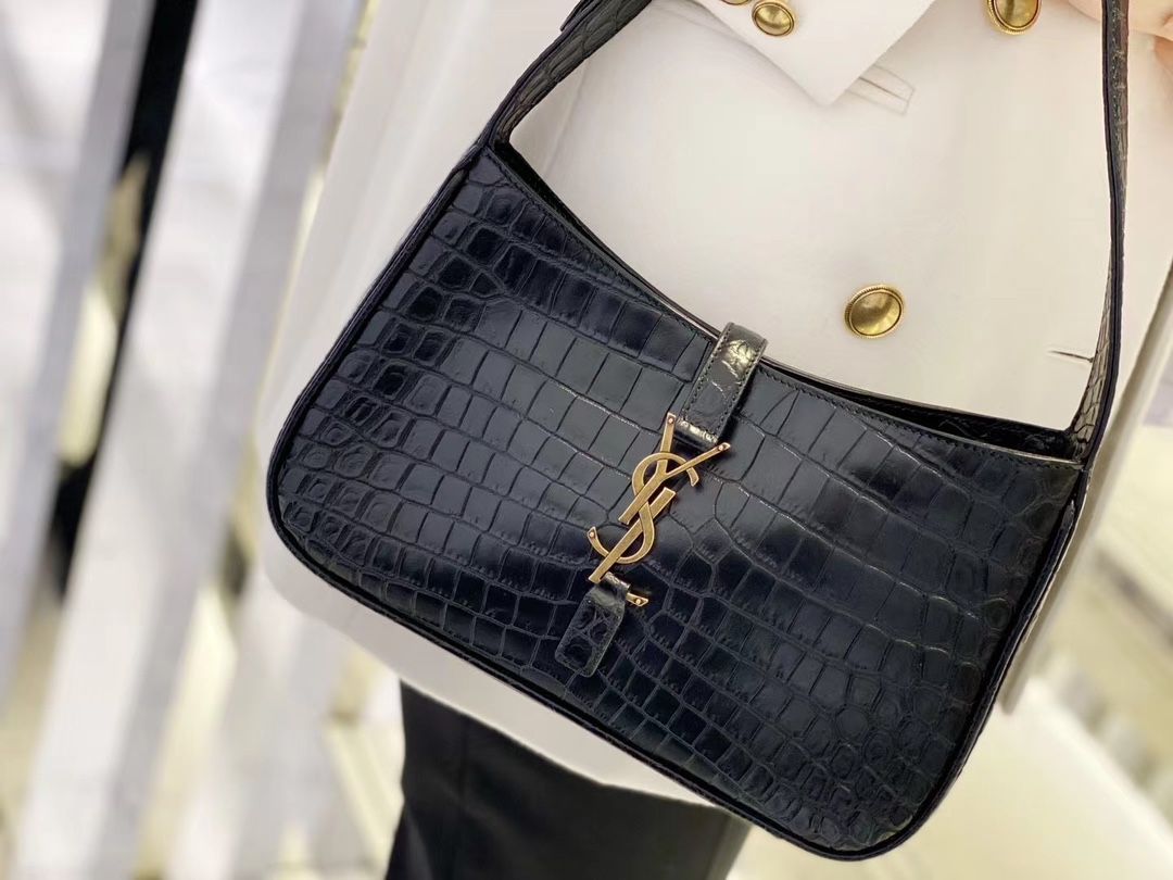 Saint laurent Ysl LE 5 À 7 鳄鱼纹腋下包 657228黑色