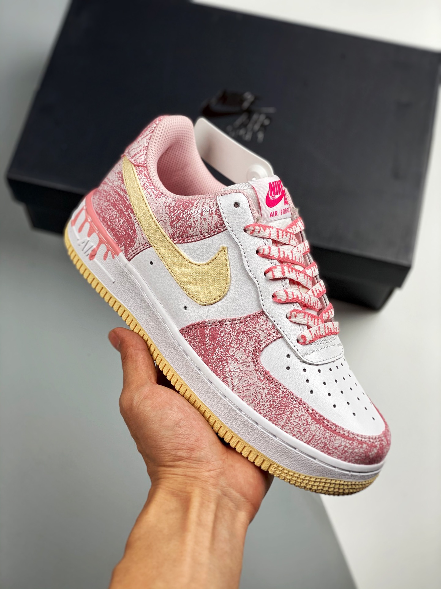 Air Force 1‘07 rosa helado, horma original, cartón original, estilo auténtico de Air Force, enfocado en el ca…