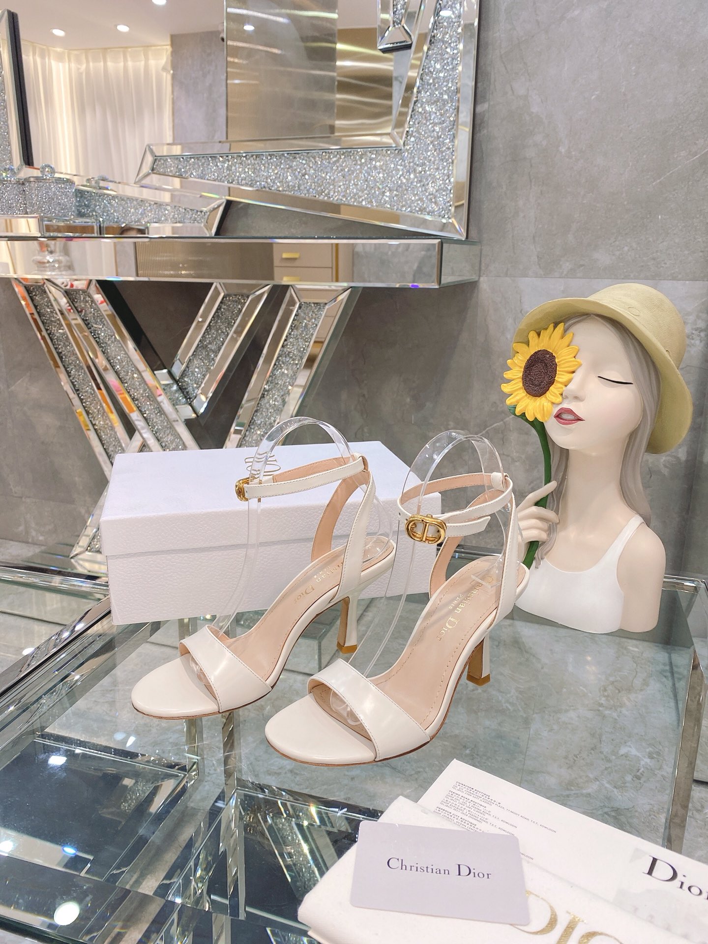 Dior Dway 2024 Spring/Summer New High Heel Embroidered Colorblock Sandals CD Letter Logo Peep Toe Open Toe Celebrity Same Style