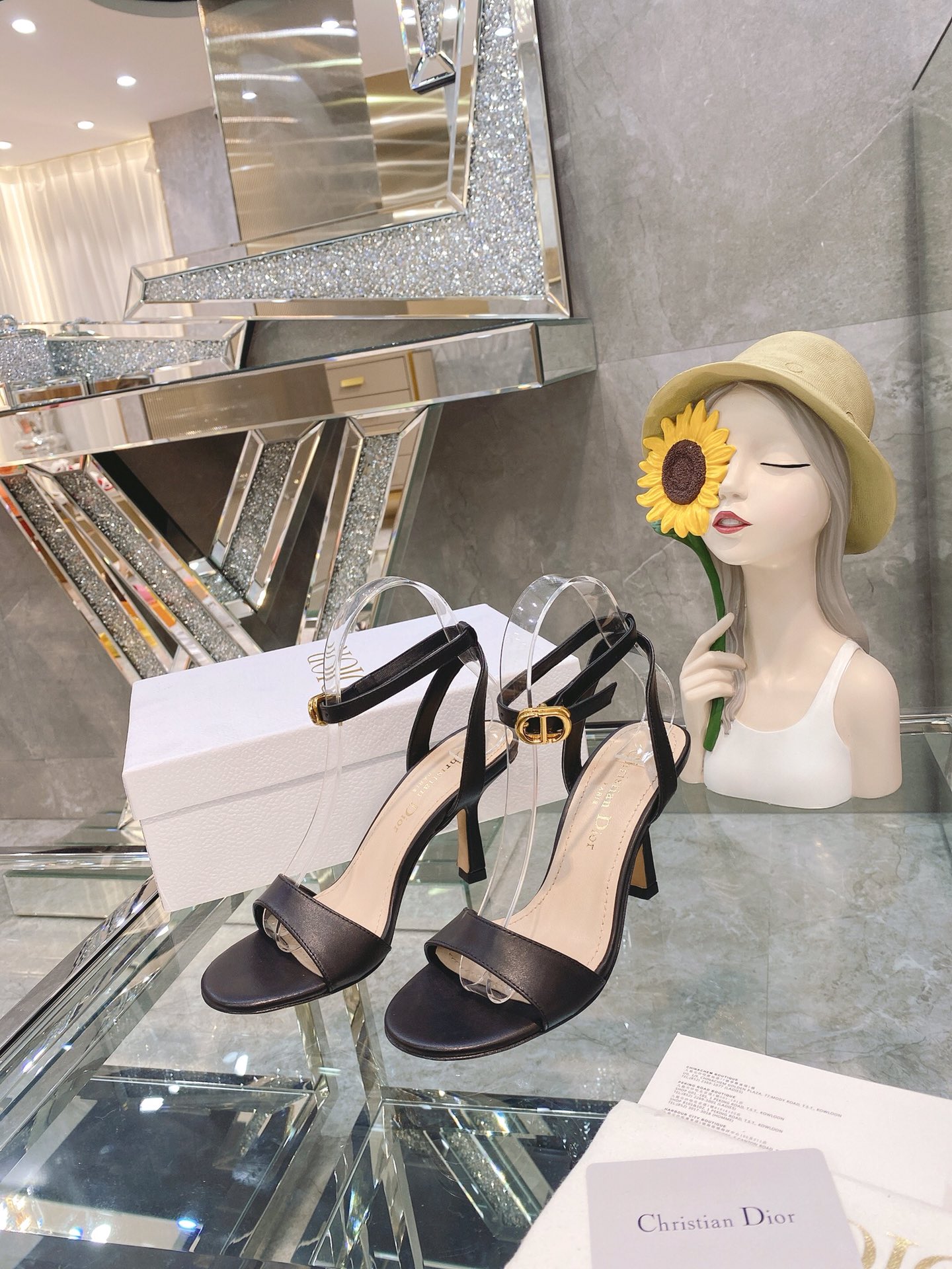 Dior Dway 2024 Spring/Summer New High Heel Embroidered Colorblock Sandals CD Letter Logo Peep Toe Open Toe Celebrity Same Style