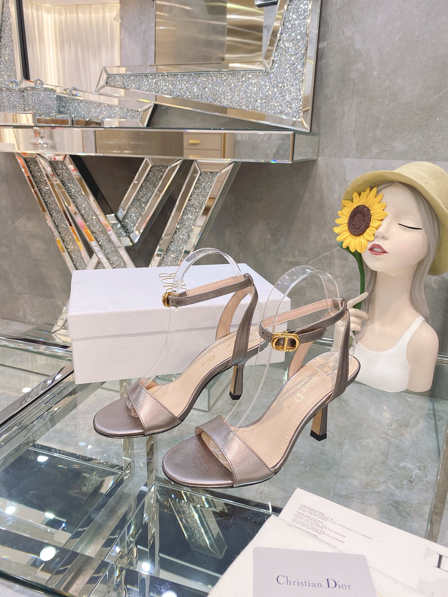 Dior Dway 2024 Spring/Summer New High Heel Embroidered Color-Block Sandals CD Letter Logo Peep-Toe Open-Toe Celebrity Same Style