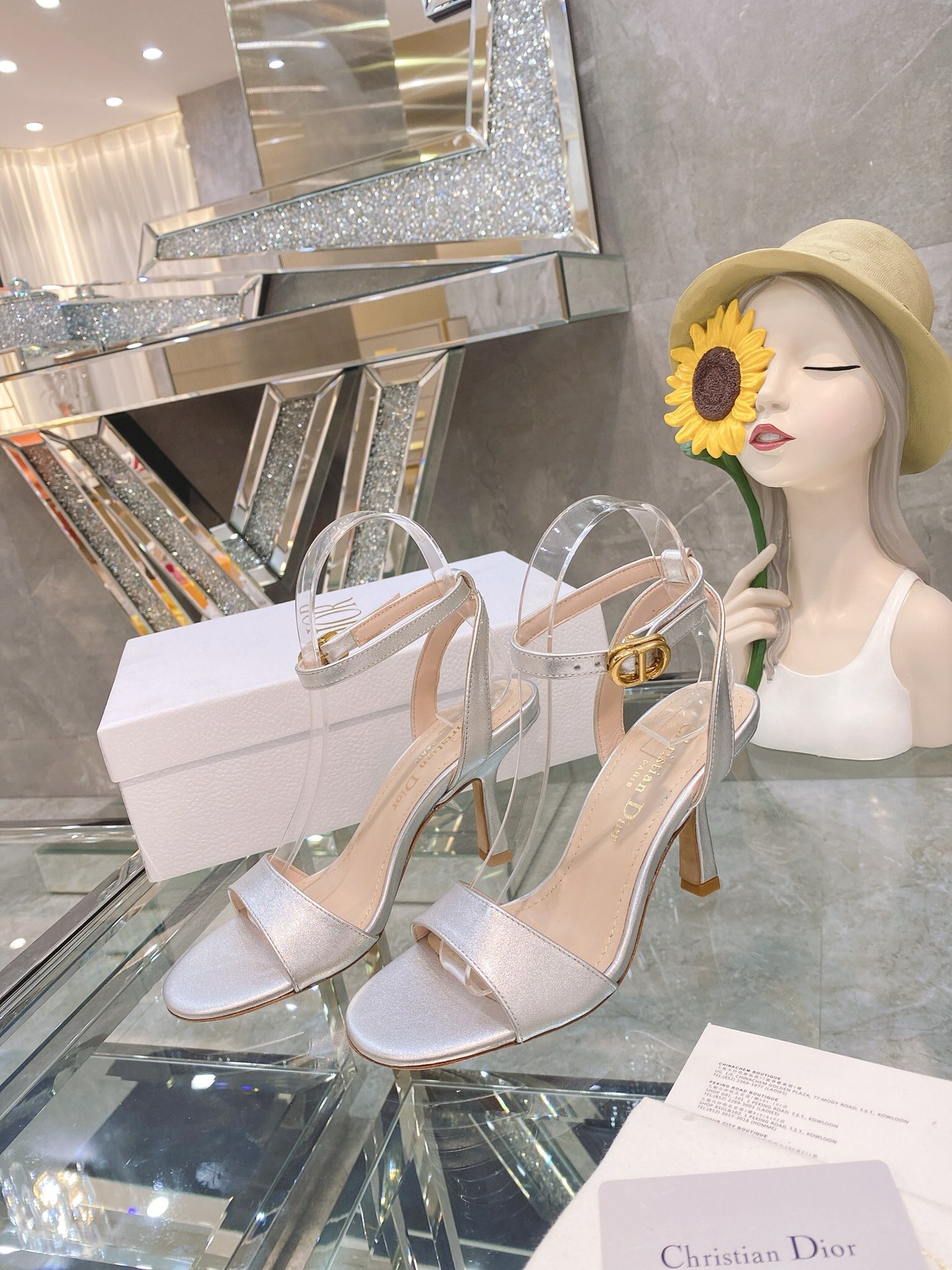 Dior Dway 2024 Spring/Summer New High Heel Embroidered Colorblock Sandals CD Letter Logo Peep Toe Open Toe Celebrity Same Style