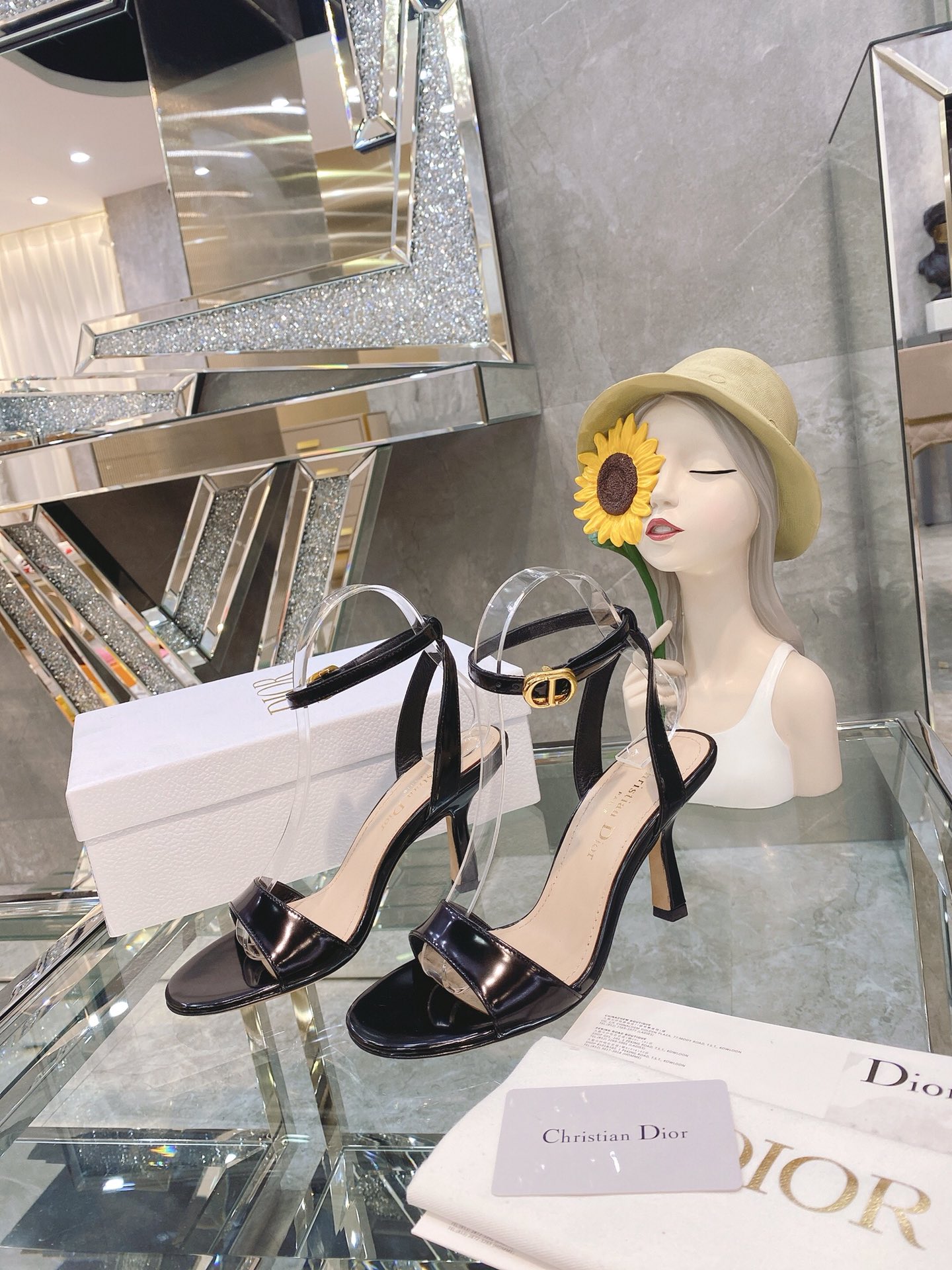Dior Dway 2024 Spring/Summer New High Heel Embroidered Color-Block Sandals CD Letter Logo Open Toe Celebrity Same Style