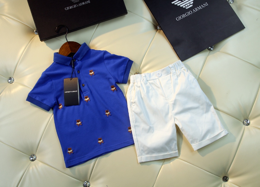 High-End Armani Kids Summer Suit with Electric Embroidery Bear Pattern 2021