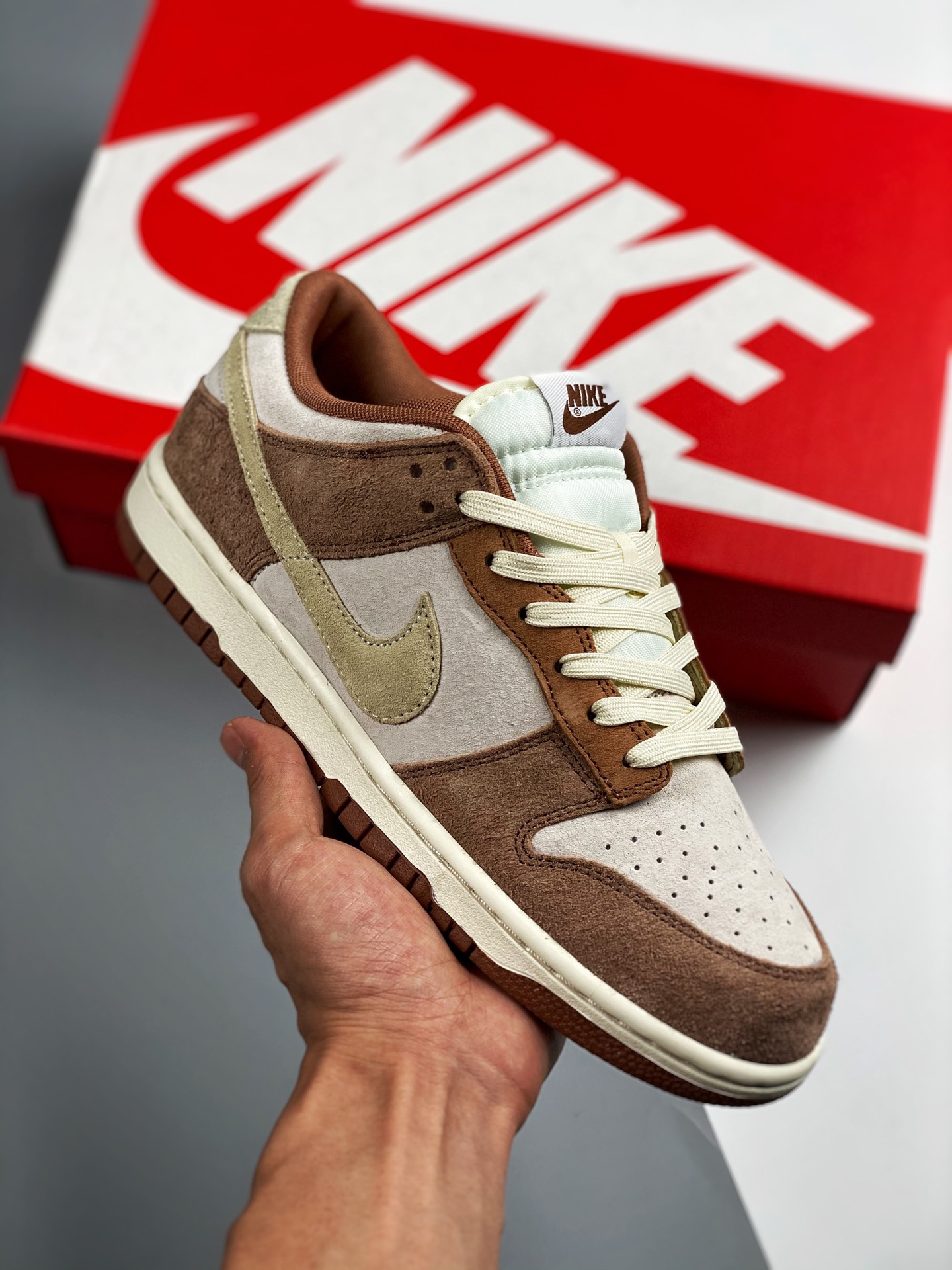 NK Dunk Low "Medium Curry" blanco/marrón trigo, producción de línea original #etiqueta tejida de fábrica original, coin…