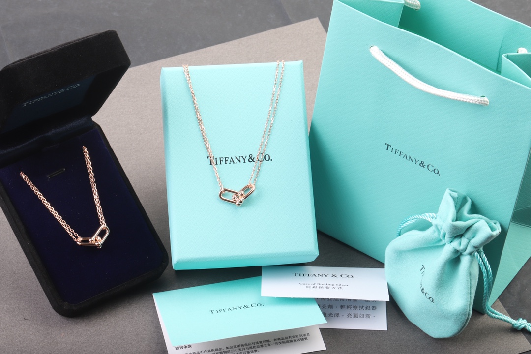 Tiffany & Co. Tiffany（双环U形）热播韩剧顶楼男女主角同款情侣U形马蹄扣竹节双线双节锁骨项链