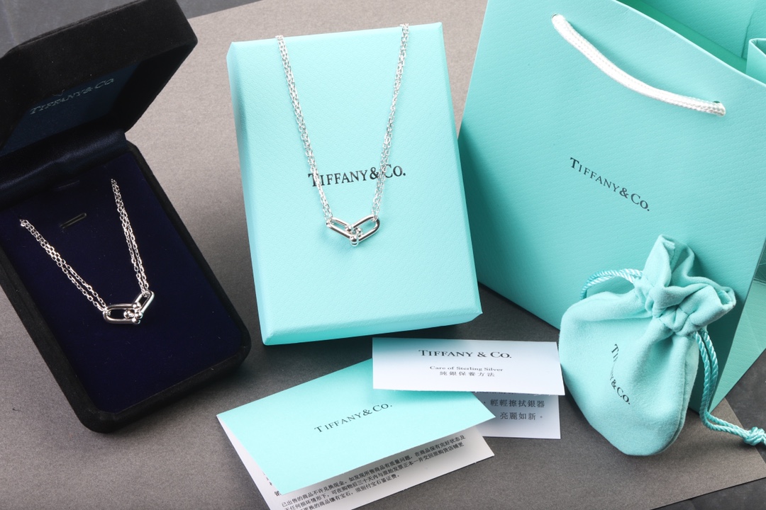 Tiffany & Co. Tiffany（双环U形）热播韩剧顶楼男女主角同款情侣U形马蹄扣竹节双线双节锁骨项链