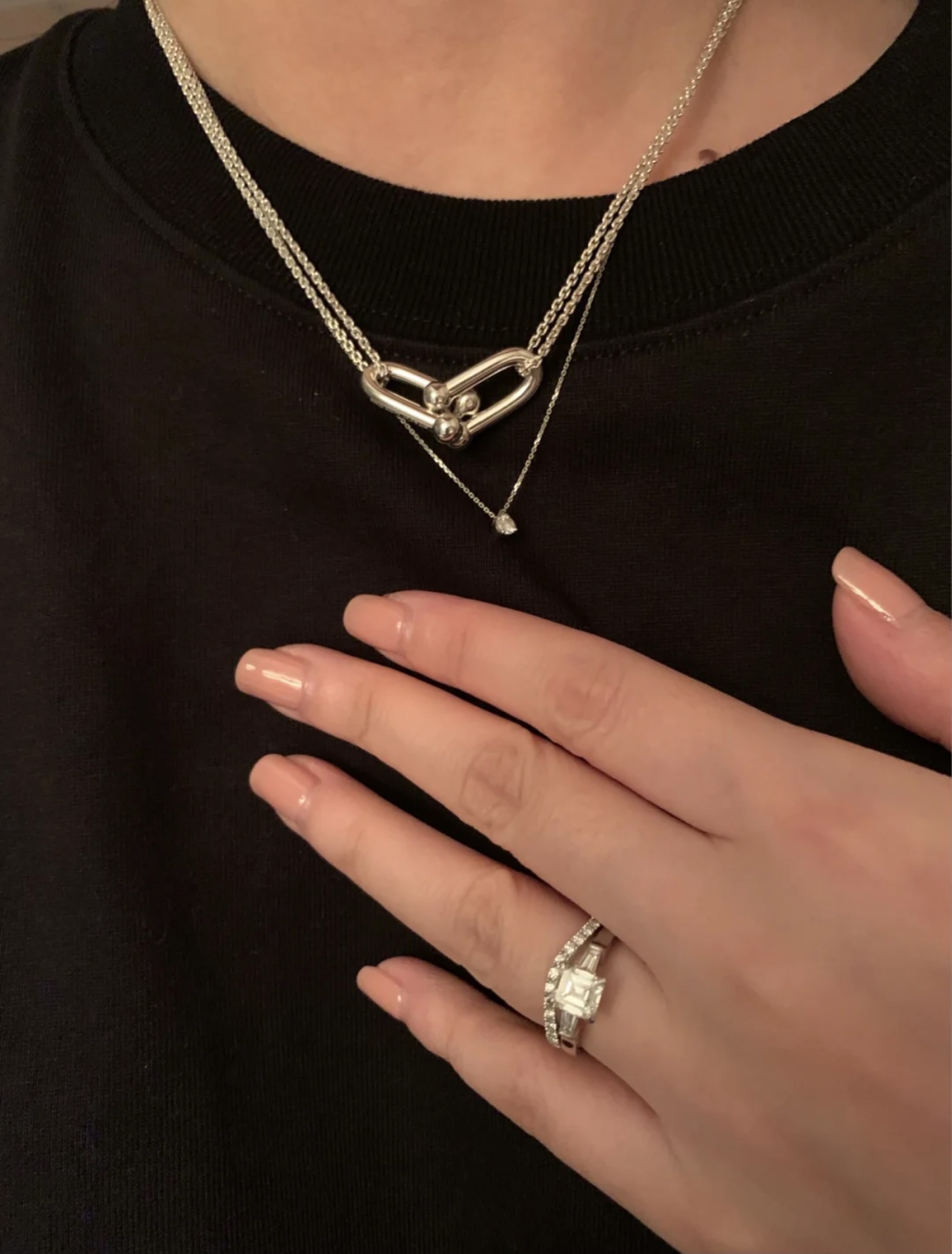 Tiffany & Co. Tiffany（双环U形）热播韩剧顶楼男女主角同款情侣U形马蹄扣竹节双线双节锁骨项链