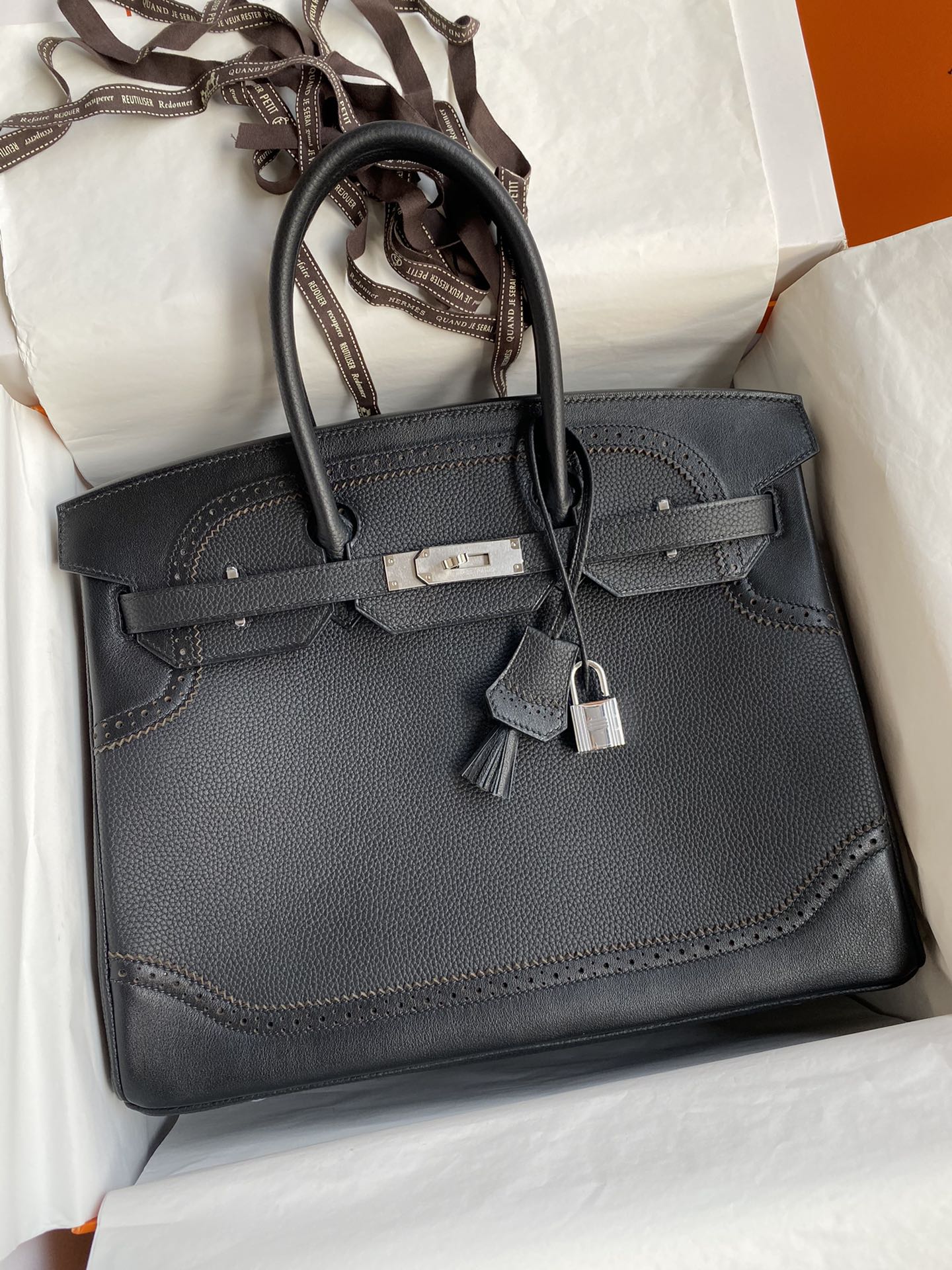Hermes Birkin Bags Handbags Black Silver Hardware Lace
