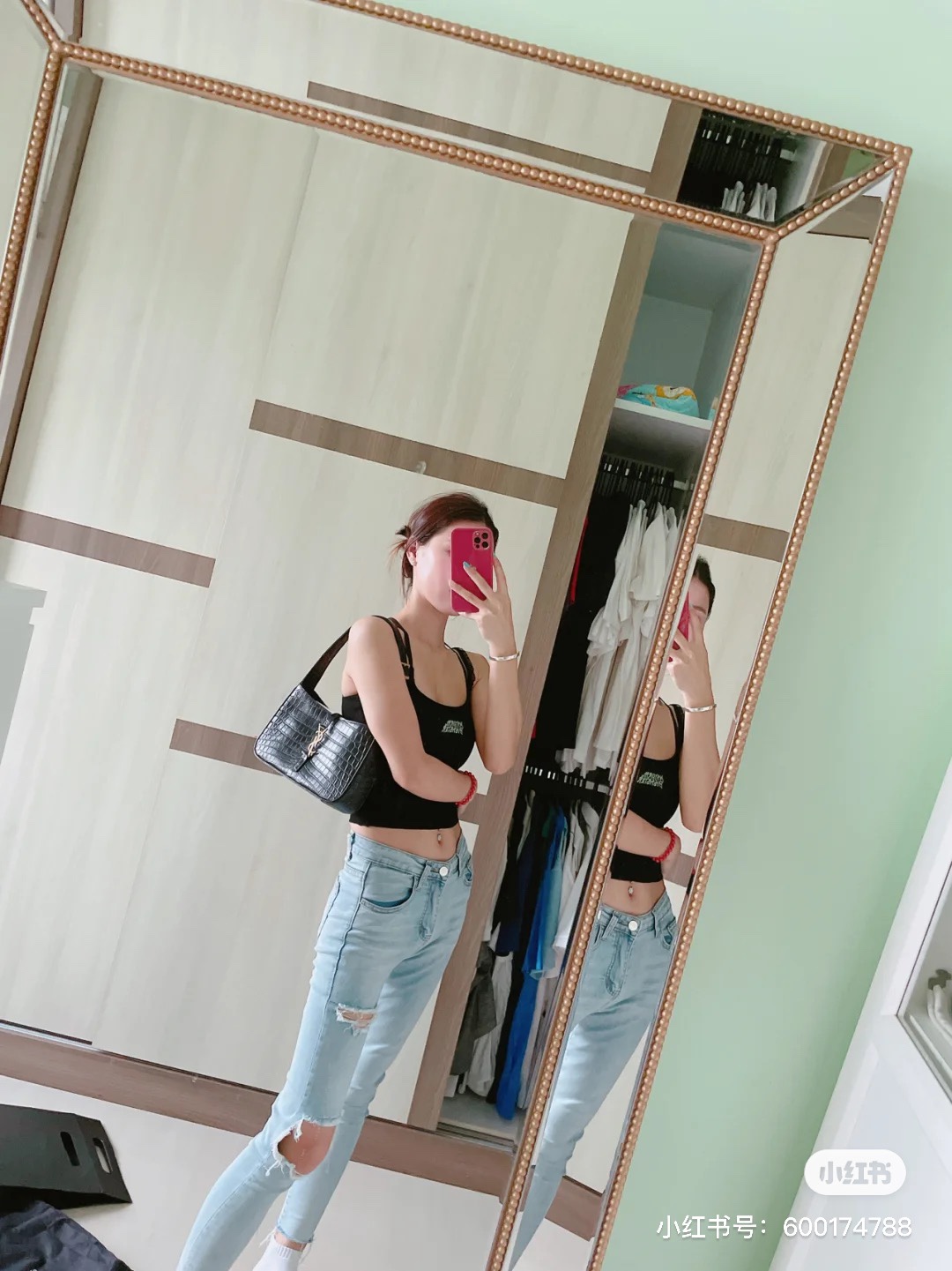 Saint laurent Ysl LE 5 À 7 鳄鱼纹腋下包 657228黑色