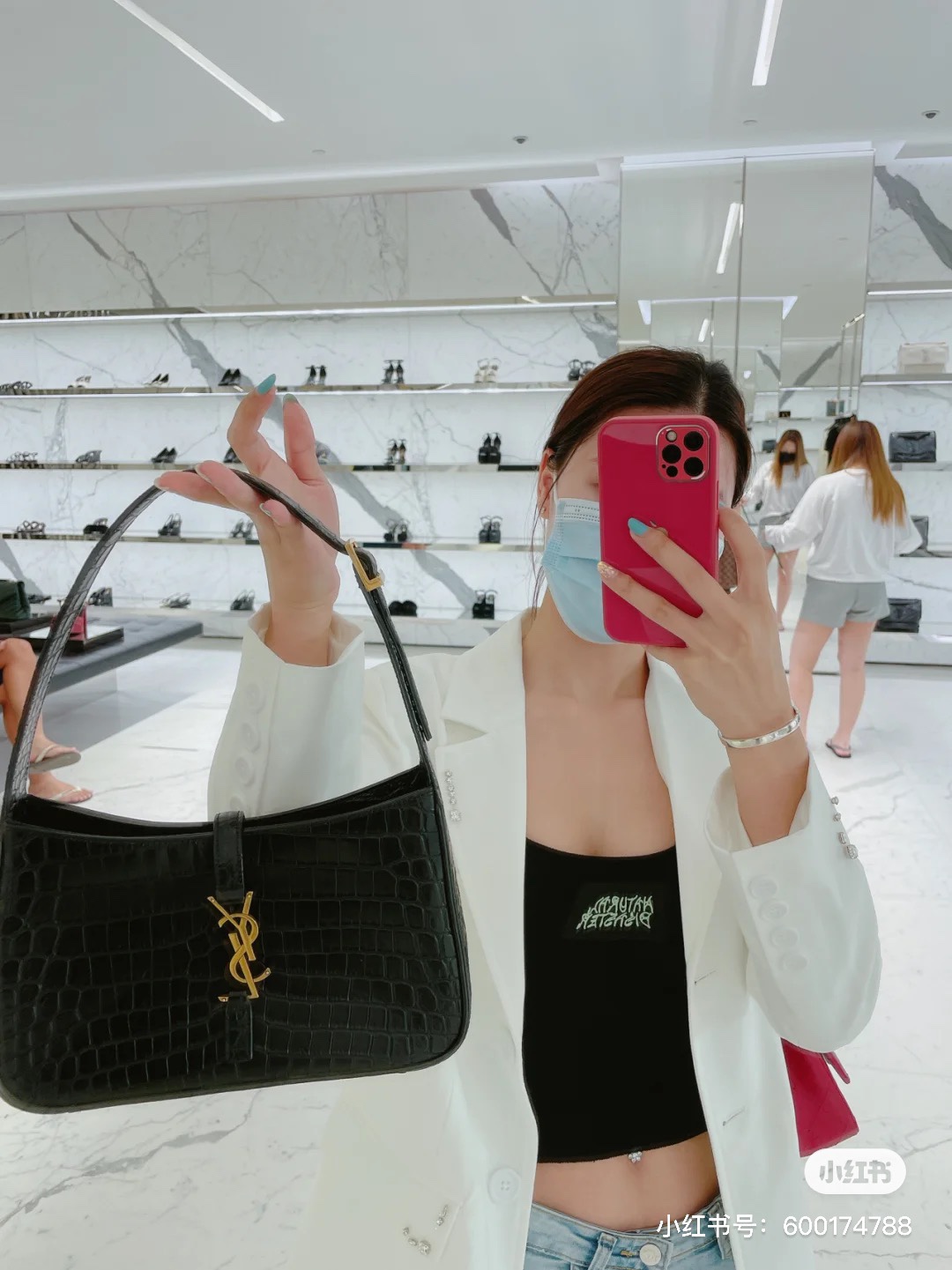 Saint laurent Ysl LE 5 À 7 鳄鱼纹腋下包 657228黑色