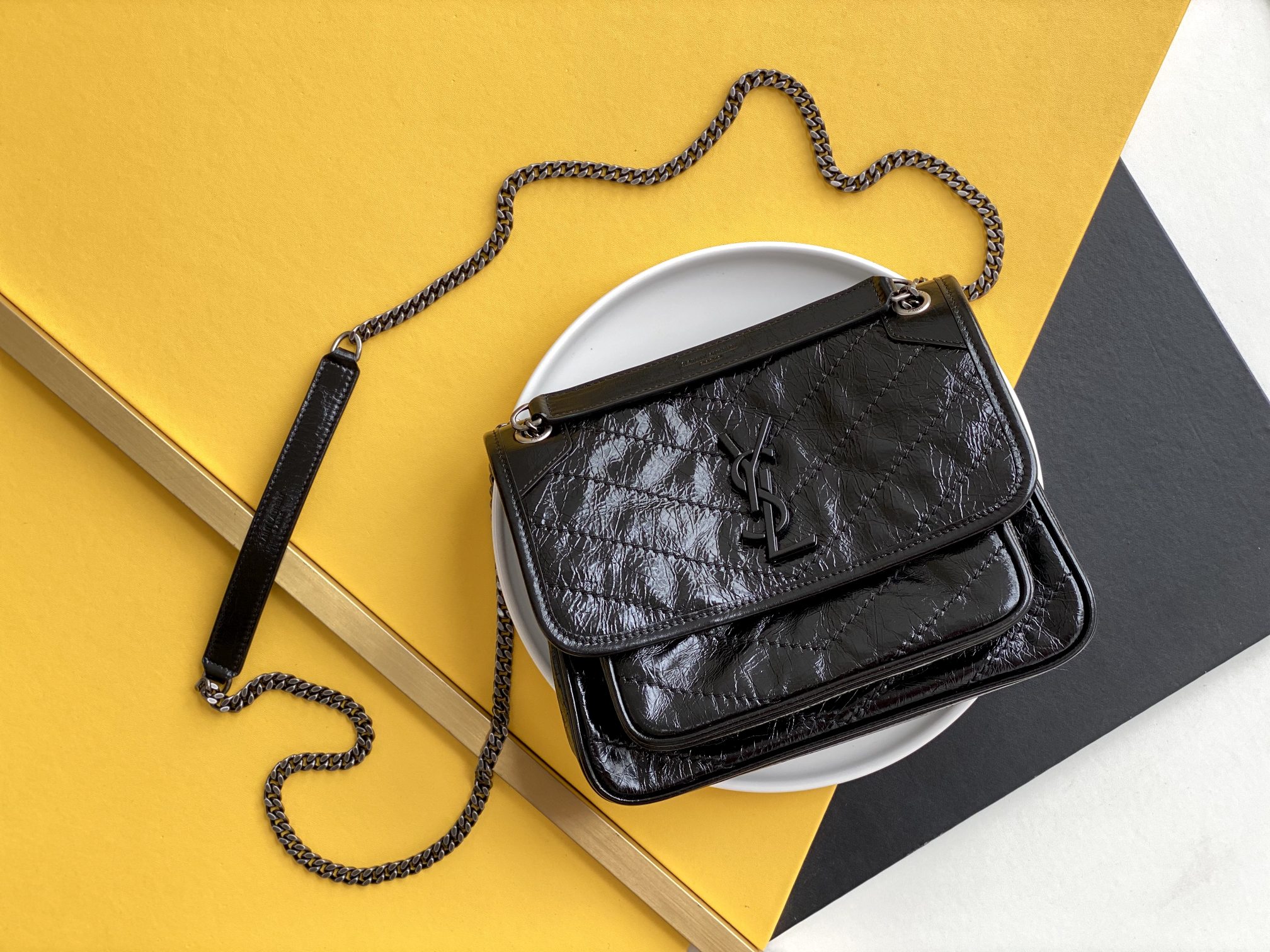 Black Quilted Chain Flap Small Shoulder Bag