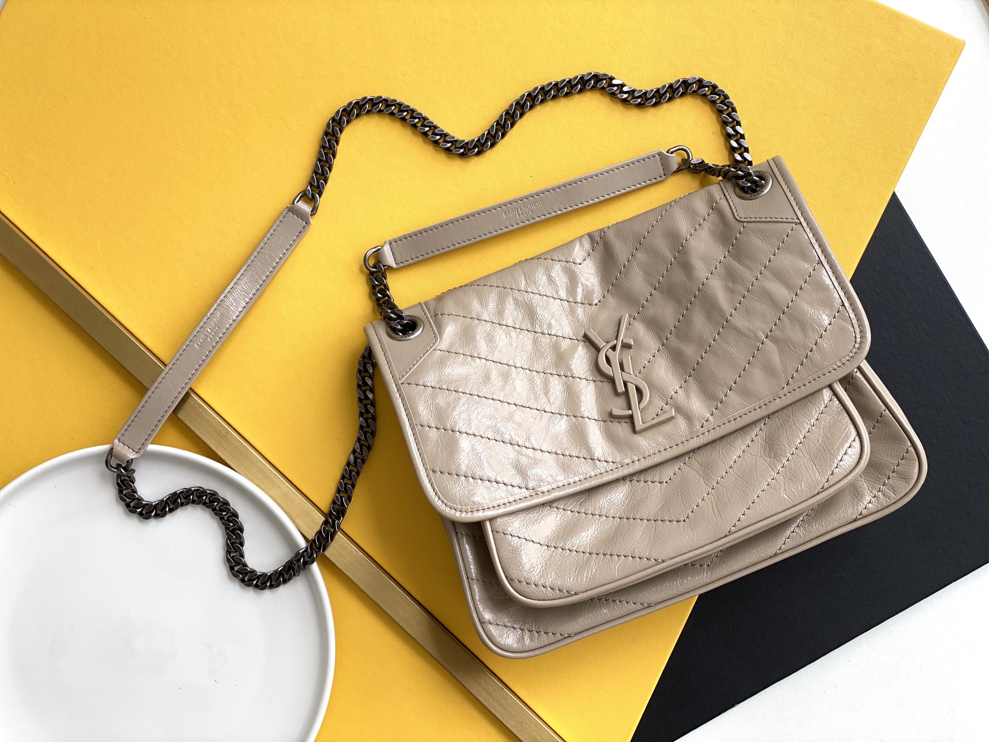 Apricot Milk Tea Color Chain Shoulder Bag Medium Flap Bag D-Ring