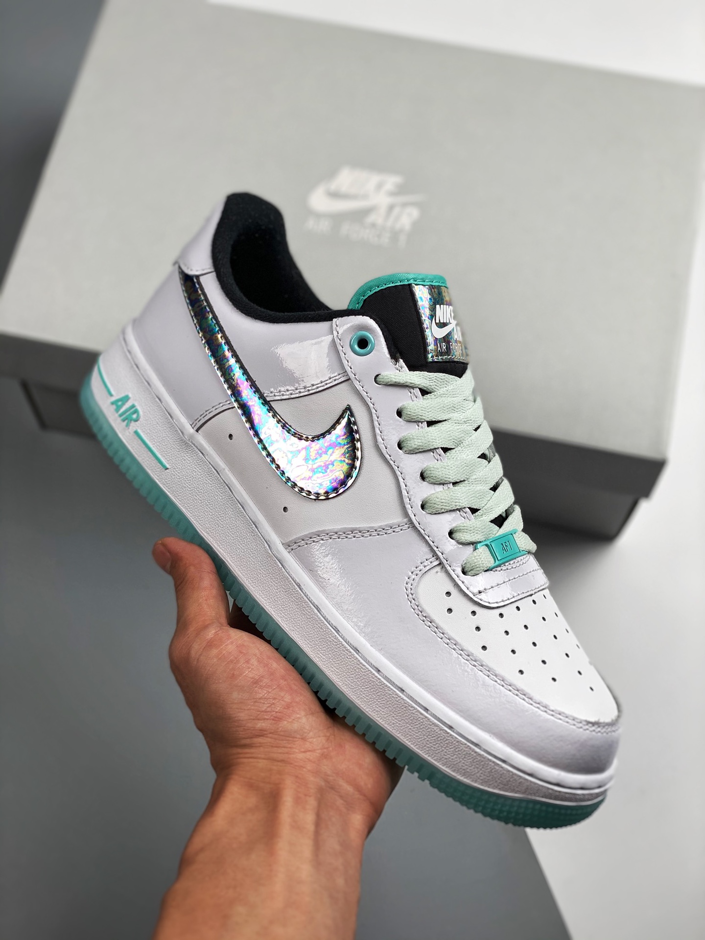 Nike Air Force 1 verde hielo, horma original y plantilla original, estilo auténtico de Air Force, enfocado en el canal …