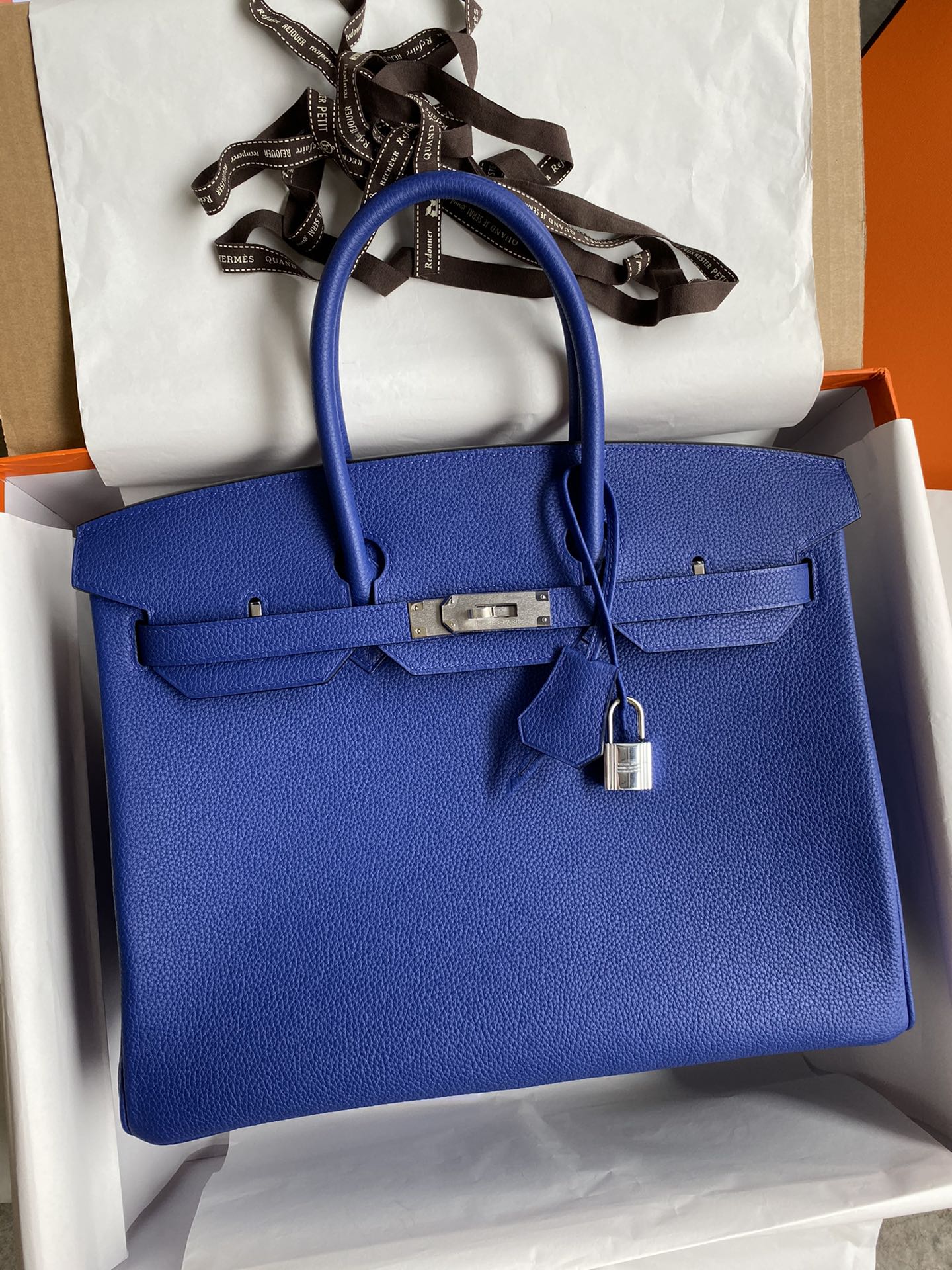 Hermes Birkin Bags Handbags Blue Silver Hardware