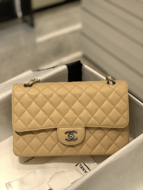 Chanel CF 25cm Apricot Quilted Handbag with Silver-Tone Hardware 5 Chanel CF 25cm Apricot Quilted Handbag with Silver-Tone Hardware