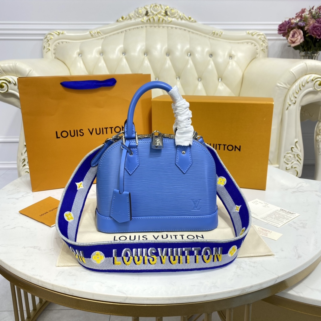 Louis Vuitton LV Alma BB Bags Handbags Black Blue Caramel Embroidery Epi M40302