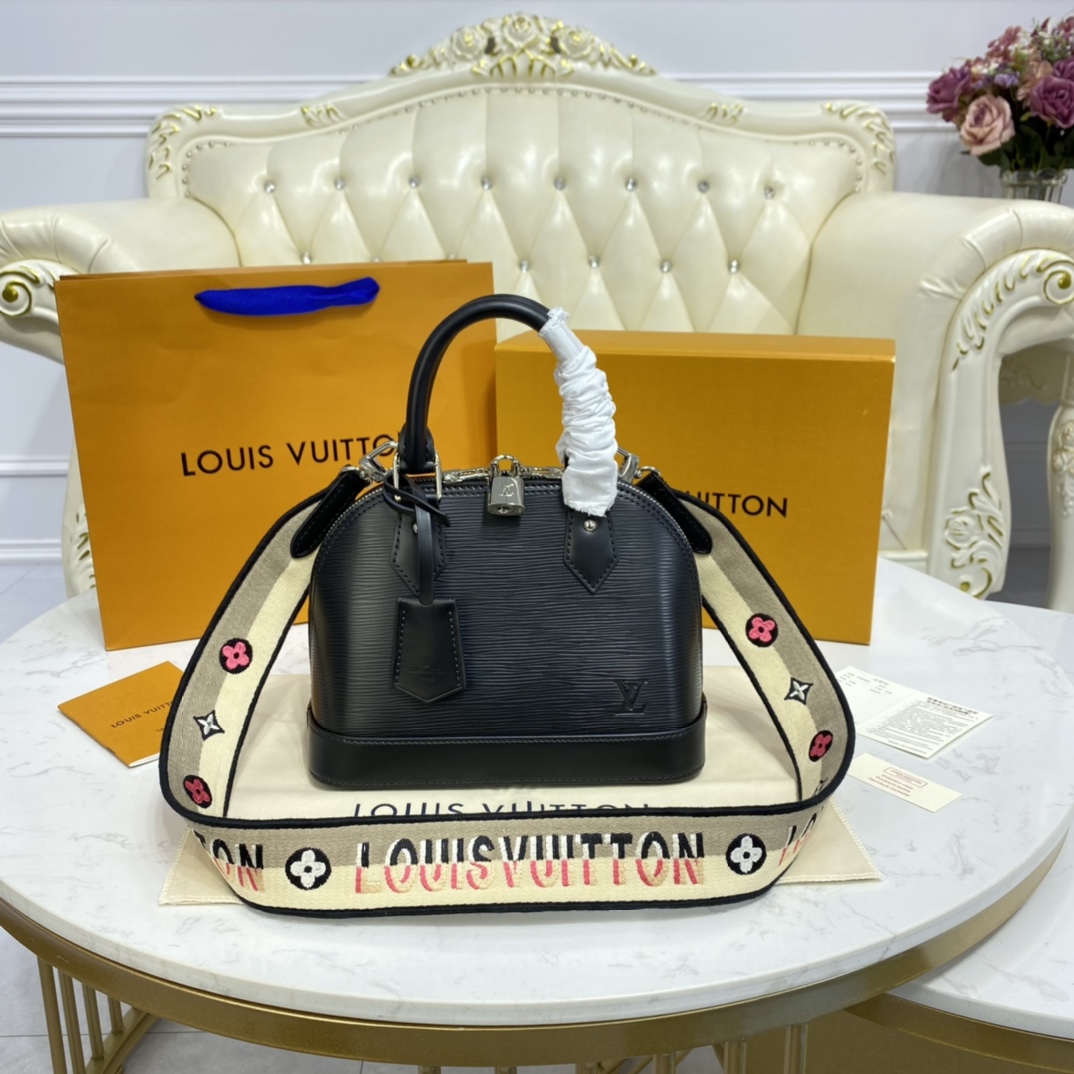 Louis Vuitton LV Alma BB Bags Handbags Black Blue Caramel Embroidery Epi M40302